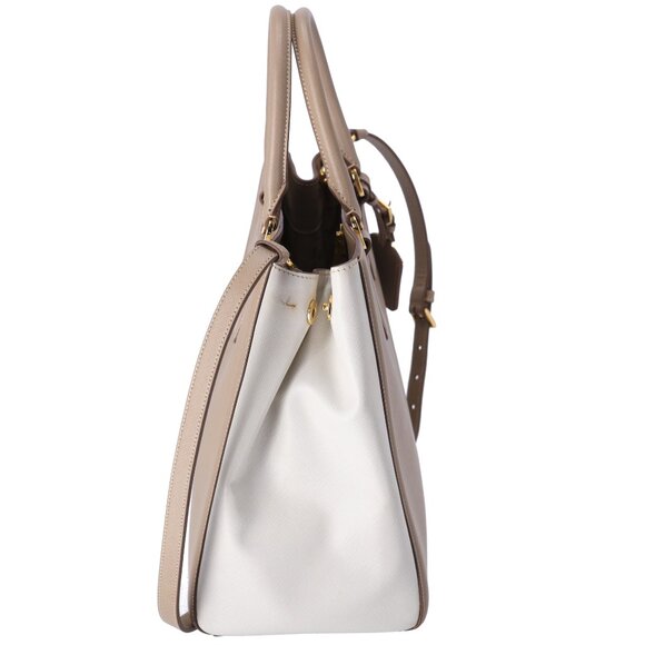 PRADA Triangle Logo Tote Bag Gray Beige White Saffiano Leather - Picture 5 of 9
